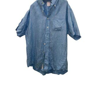 Brooks Brothers 100% ALL IRISH LINEN chambray blue short sleeve button down L